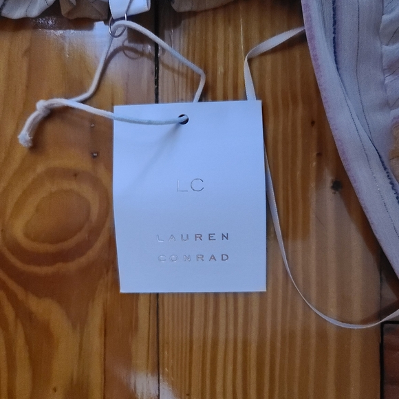 Lauren Conrad LC Metallic Striped Smocked Top Flutter Sleeve Midi Dress - Picture 10 of 14